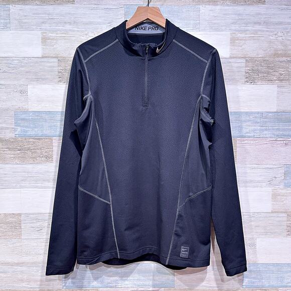 Nike Pro Combat Hyperwarm Lite Quarter Zip Pullover Black Dri Fit Mens Large - Picture 1 of 8